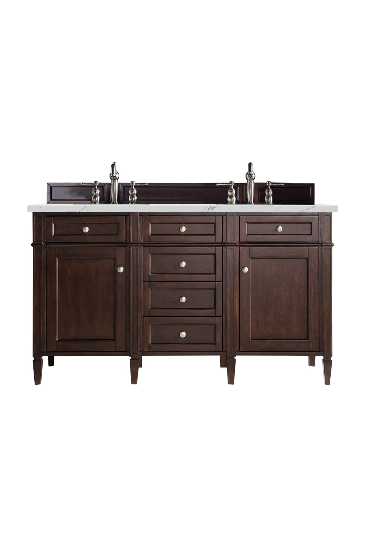 Brittany 60" Double Vanity, Burnished Mahogany w/ 3 CM Ethereal Noctis Silestone Top w/FreePower Wireless Charger