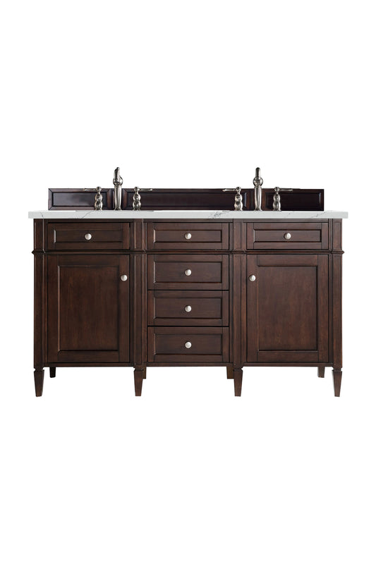 Brittany 60" Double Vanity, Burnished Mahogany w/ 3 CM Ethereal Noctis Silestone Top w/FreePower Wireless Charger