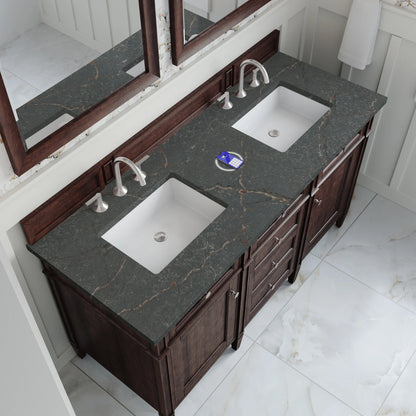 Brittany 60" Double Vanity, Burnished Mahogany w/ 3 CM Parisien Bleu Silestone Top w/FreePower Wireless Charger, view 10