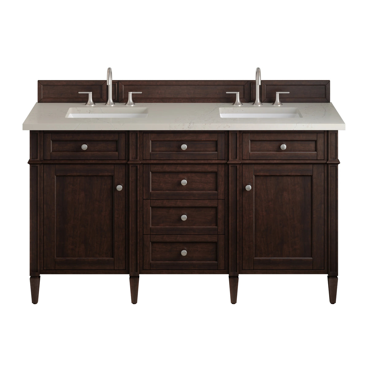 Brittany 60" Double Vanity, Burnished Mahogany, w/ 3 CM Siberian Silestone Top w/FreePower Wireless Charger