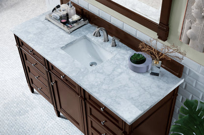 Brittany 60" Single Vanity, Burnished Mahogany w/ 3 CM Carrara Marble Top, view 6