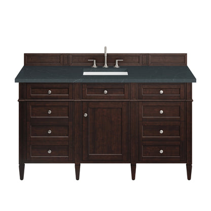 Brittany 60" Single Vanity, Burnished Mahogany w/ 3 CM Charcoal Soapstone Silestone Top