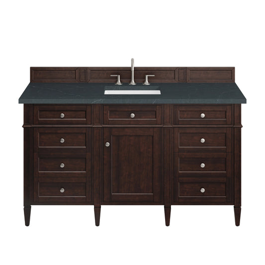 Brittany 60" Single Vanity, Burnished Mahogany w/ 3 CM Charcoal Soapstone Silestone Top