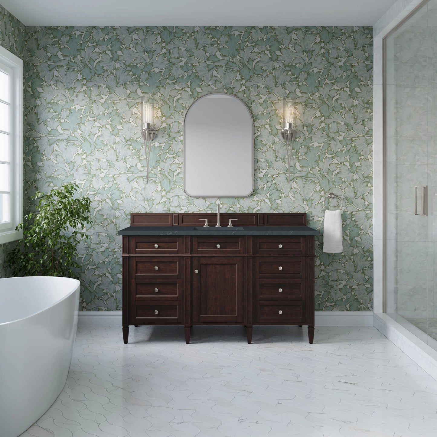Brittany 60" Single Vanity, Burnished Mahogany w/ 3 CM Charcoal Soapstone Silestone Top, view 3