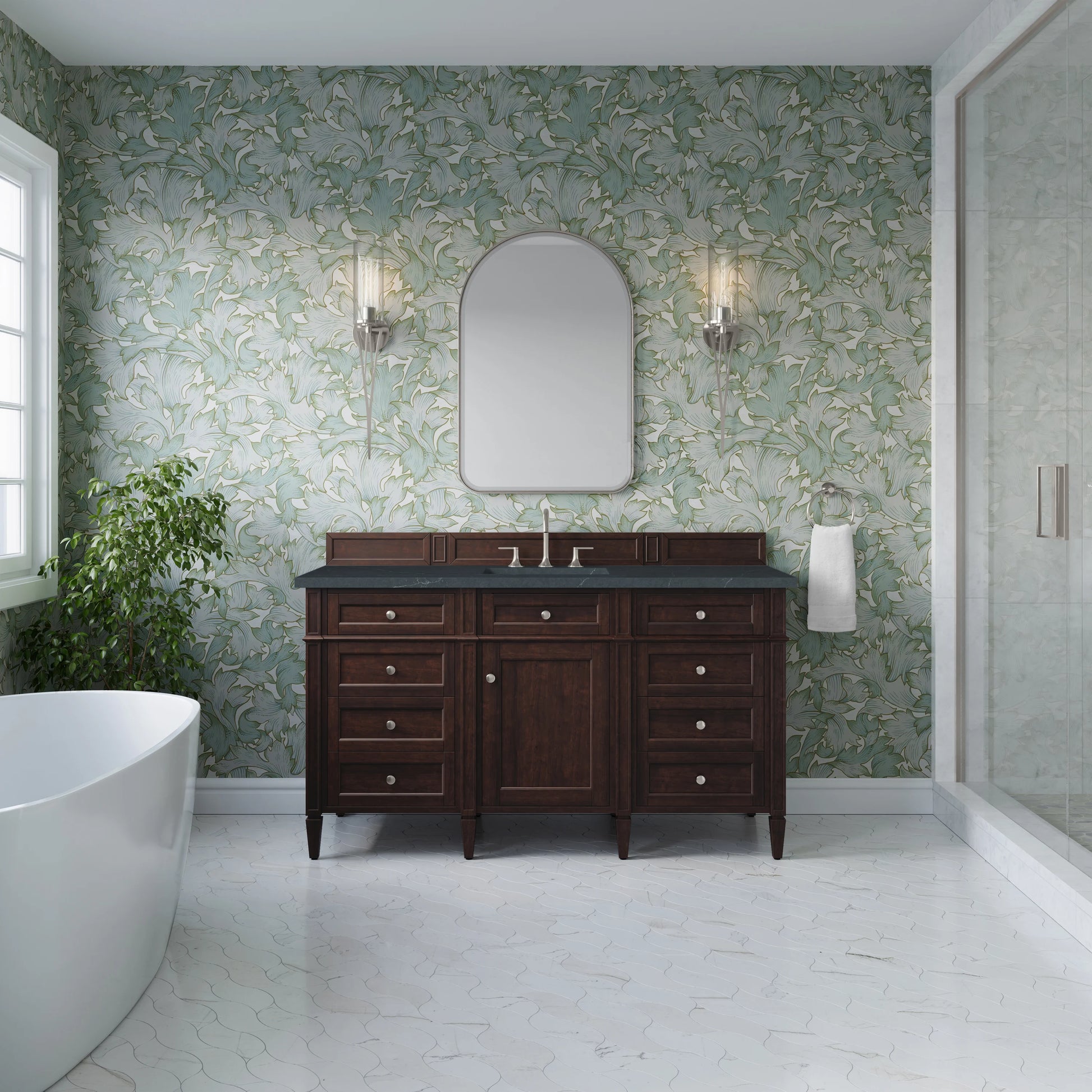 Brittany 60" Single Vanity, Burnished Mahogany w/ 3 CM Charcoal Soapstone Silestone Top, view 3