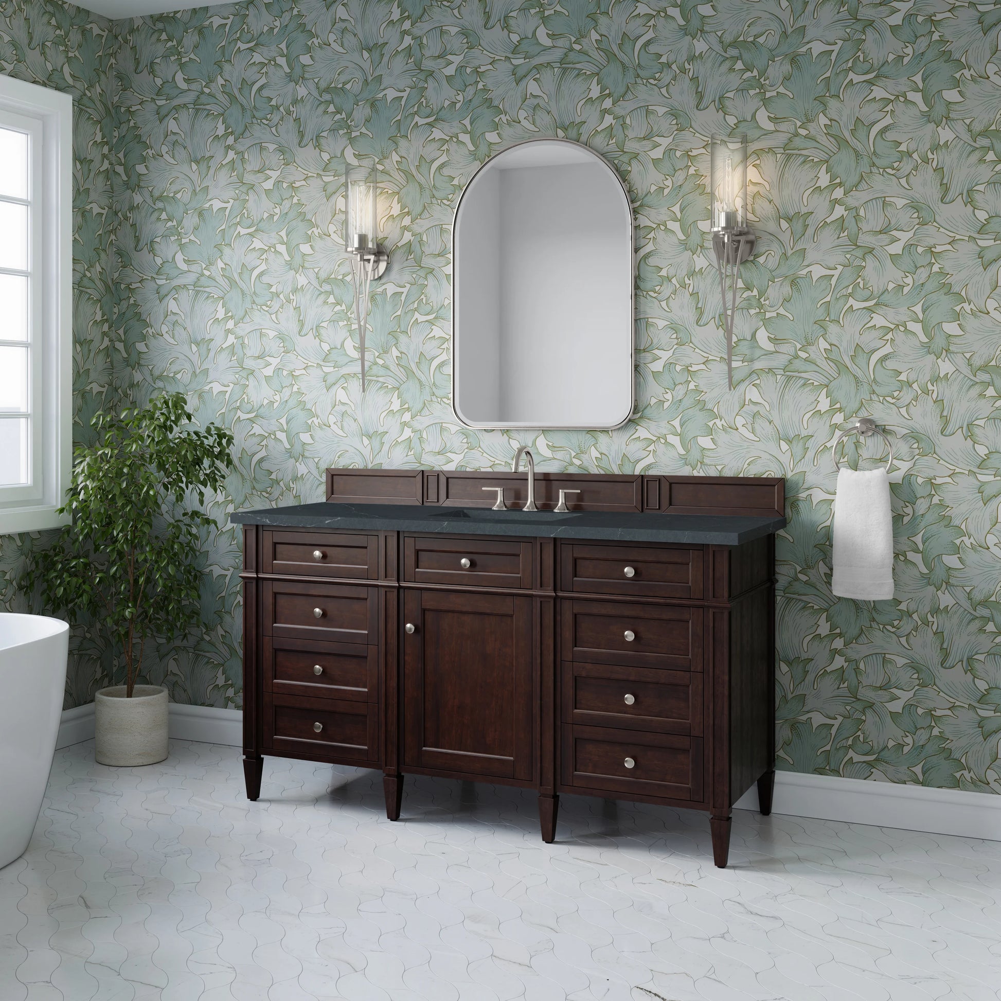 Brittany 60" Single Vanity, Burnished Mahogany w/ 3 CM Charcoal Soapstone Silestone Top, view 4
