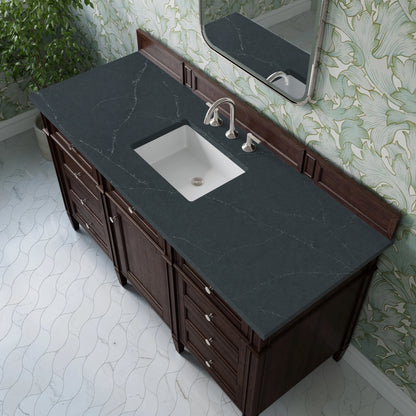 Brittany 60" Single Vanity, Burnished Mahogany w/ 3 CM Charcoal Soapstone Silestone Top, view 7