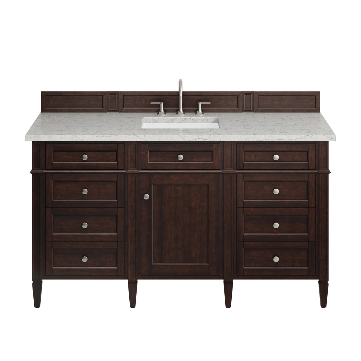 Brittany 60" Single Vanity, Burnished Mahogany w/ 3 CM Eternal Jasmine Pearl Silestone Top