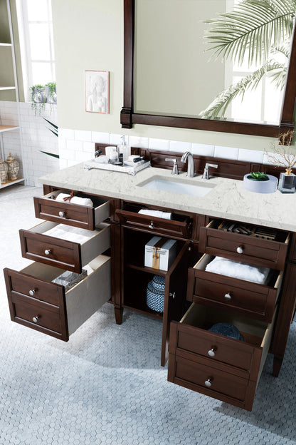 Brittany 60" Single Vanity, Burnished Mahogany w/ 3 CM Eternal Jasmine Pearl Silestone Top, view 5