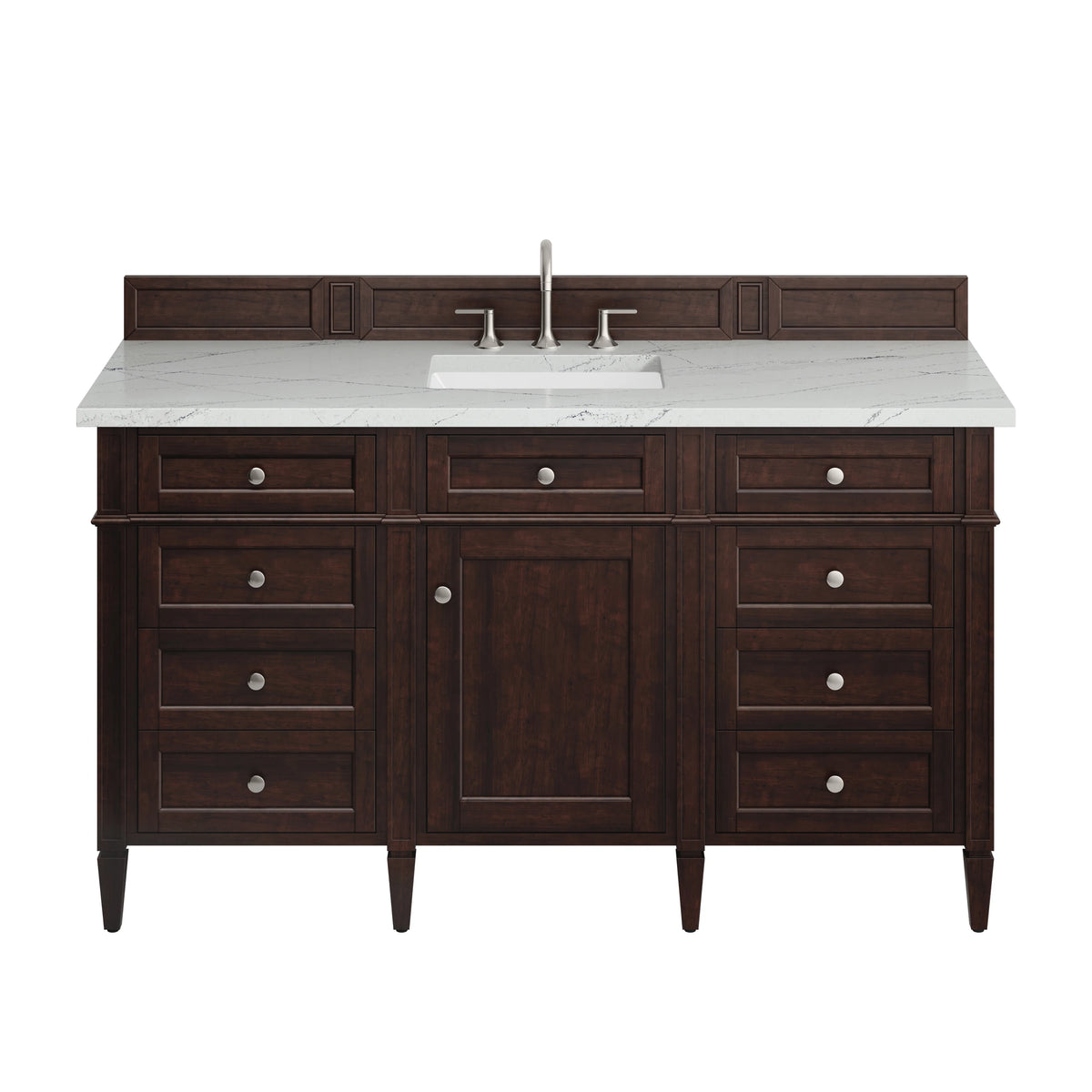 Brittany 60" Single Vanity, Burnished Mahogany w/ 3 CM Ethereal Noctis Silestone Top