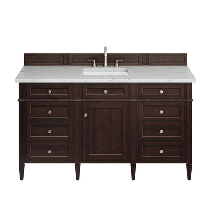 Brittany 60" Single Vanity, Burnished Mahogany w/ 3 CM Ethereal Noctis Silestone Top