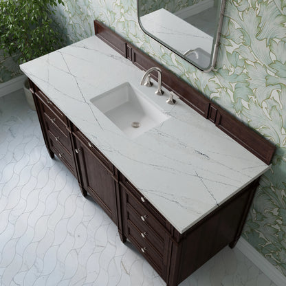 Brittany 60" Single Vanity, Burnished Mahogany w/ 3 CM Ethereal Noctis Silestone Top, view 7