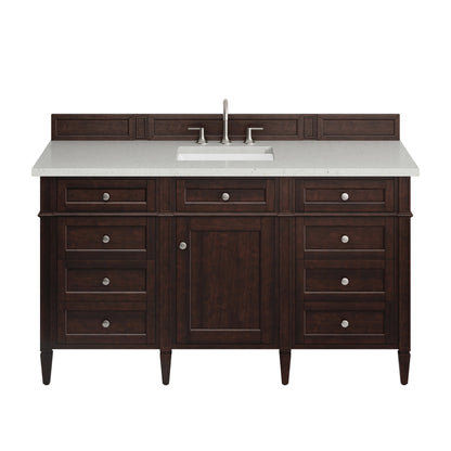 Brittany 60" Single Vanity, Burnished Mahogany w/ 3 CM Lime Delight Silestone Top