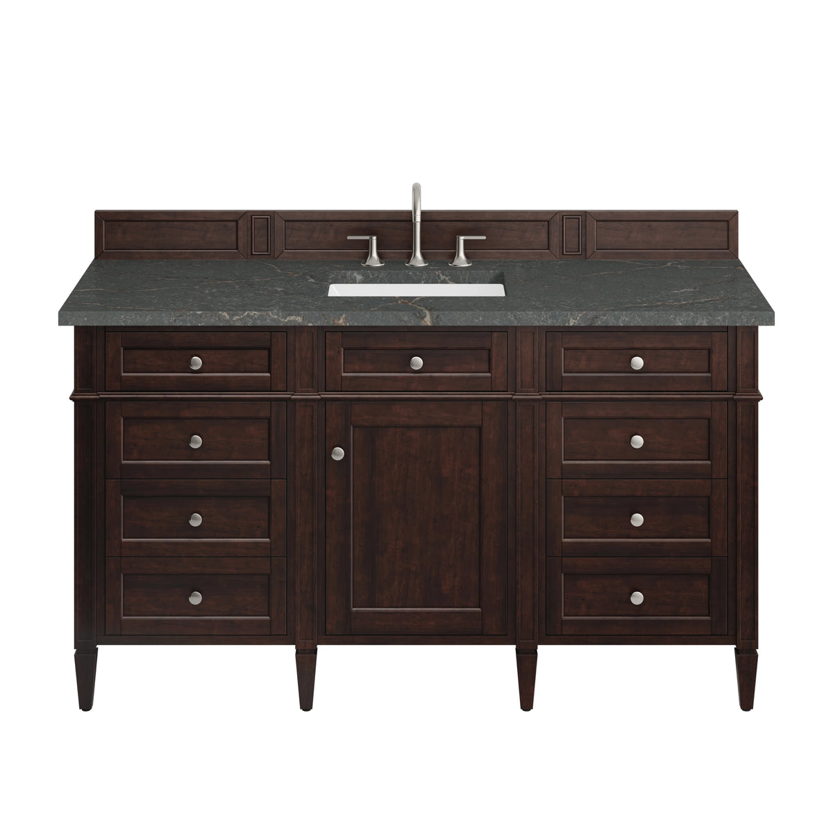 Brittany 60" Single Vanity, Burnished Mahogany w/ 3 CM Parisien Bleu Silestone Top