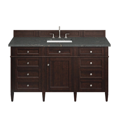 Brittany 60" Single Vanity, Burnished Mahogany w/ 3 CM Parisien Bleu Silestone Top