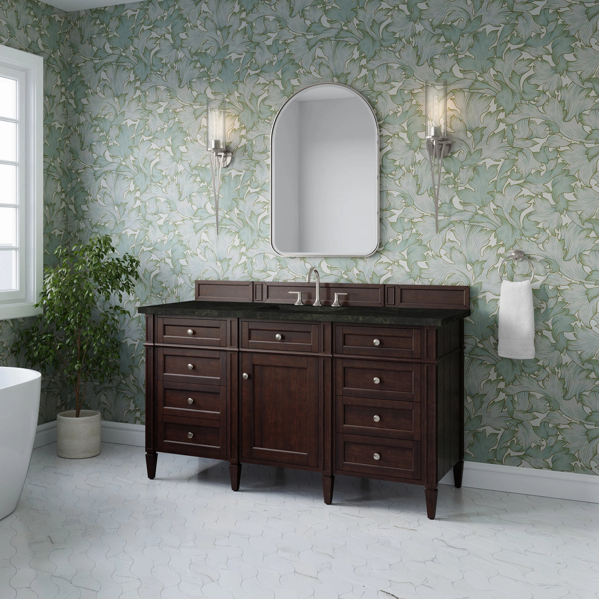 Brittany 60" Single Vanity, Burnished Mahogany, w/ 3 CM Phantome Eclos Top, view 4