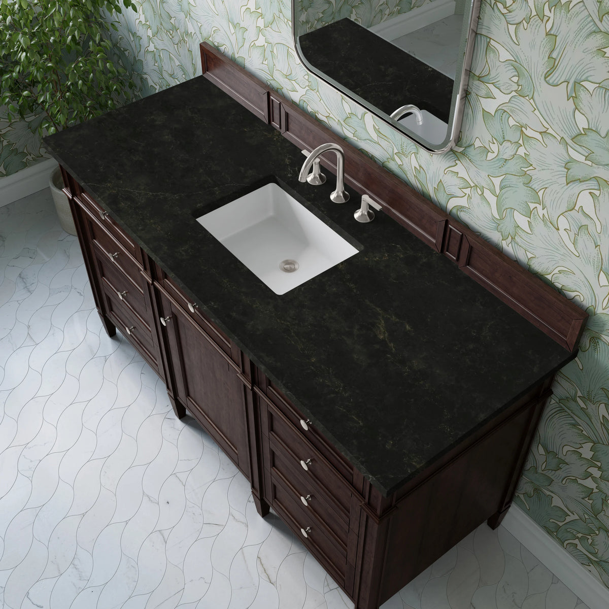 Brittany 60" Single Vanity, Burnished Mahogany, w/ 3 CM Phantome Eclos Top, view 6