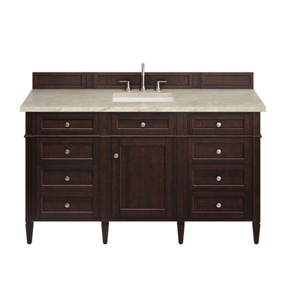 Brittany 60" Single Vanity, Burnished Mahogany, w/ 3 CM Tajnar Eclos Top