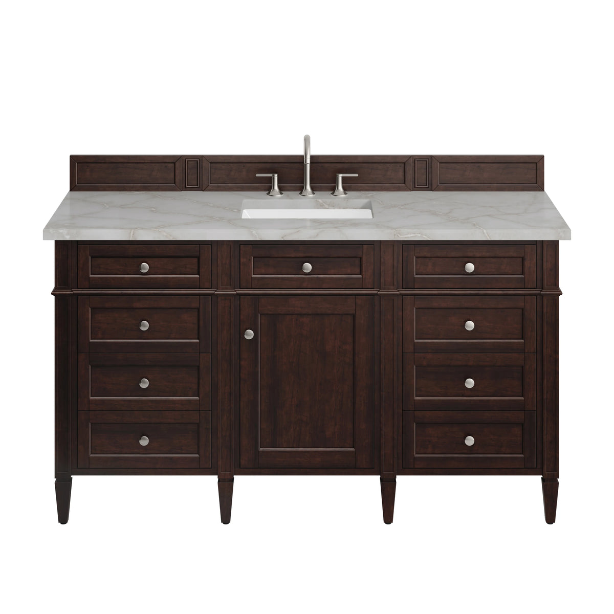 Brittany 60" Single Vanity, Burnished Mahogany w/ 3 CM Victorian Silver Silestone Top
