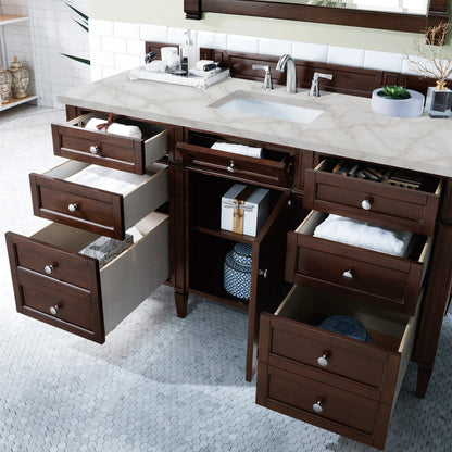 Brittany 60" Single Vanity, Burnished Mahogany w/ 3 CM Victorian Silver Silestone Top, view 5