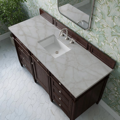Brittany 60" Single Vanity, Burnished Mahogany w/ 3 CM Victorian Silver Silestone Top, view 7