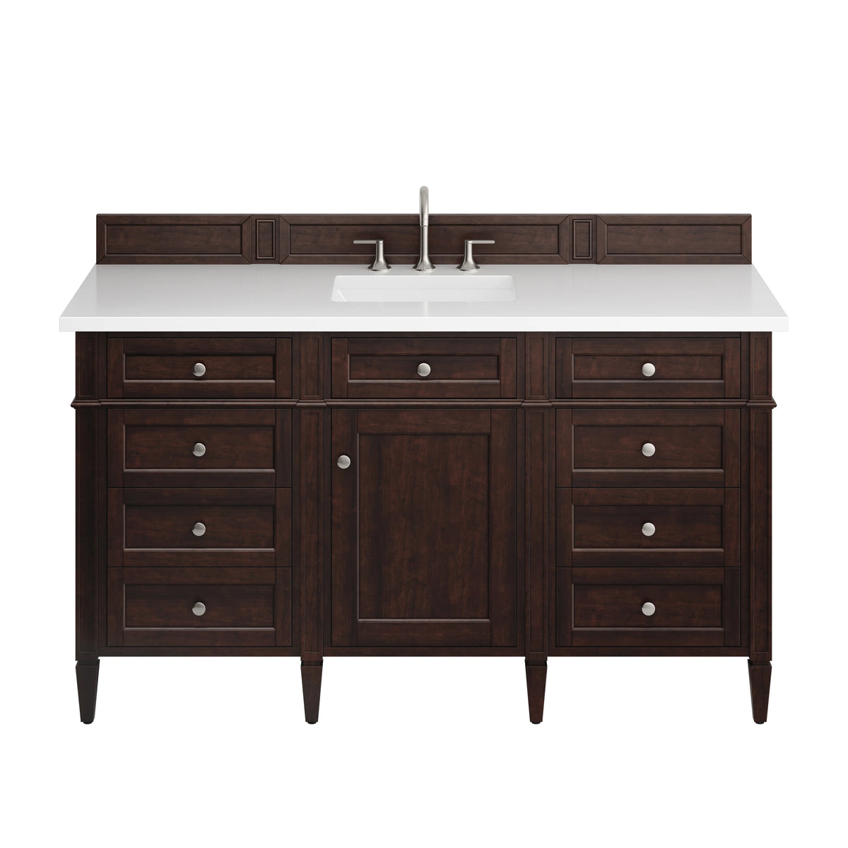 Brittany 60" Single Vanity, Burnished Mahogany w/ 3 CM White Zeus Silestone Top