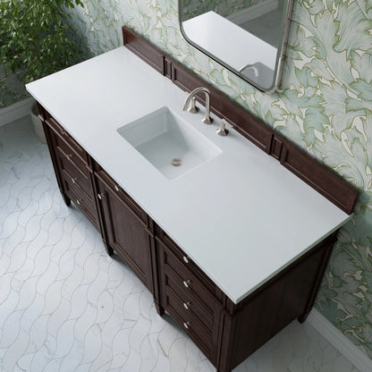 Brittany 60" Single Vanity, Burnished Mahogany w/ 3 CM White Zeus Silestone Top, view 7