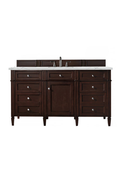 Brittany 60" Single Vanity, Burnished Mahogany w/ 3 CM Ethereal Noctis Silestone Top w/FreePower Wireless Charger