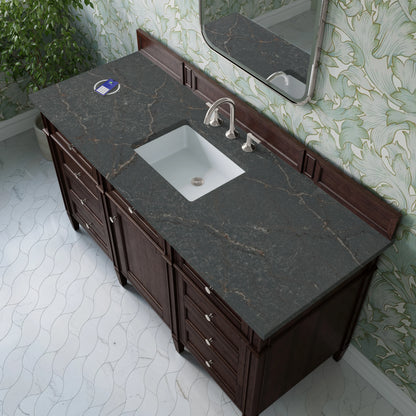 Brittany 60" Single Vanity, Burnished Mahogany w/ 3 CM Parisien Bleu Silestone Top w/FreePower Wireless Charger, view 10