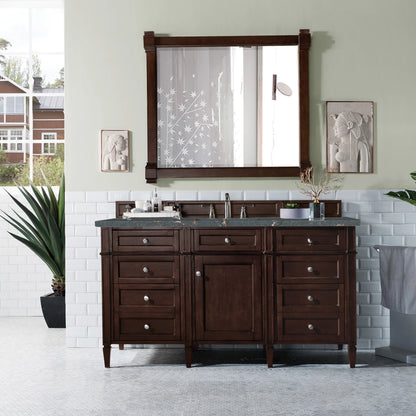 Brittany 60" Single Vanity, Burnished Mahogany w/ 3 CM Parisien Bleu Silestone Top w/FreePower Wireless Charger, view 6