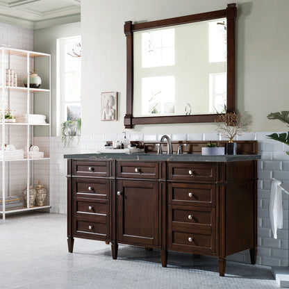 Brittany 60" Single Vanity, Burnished Mahogany w/ 3 CM Parisien Bleu Silestone Top w/FreePower Wireless Charger, view 7