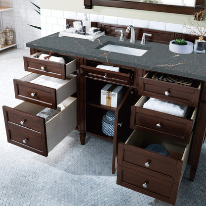Brittany 60" Single Vanity, Burnished Mahogany w/ 3 CM Parisien Bleu Silestone Top w/FreePower Wireless Charger, view 8