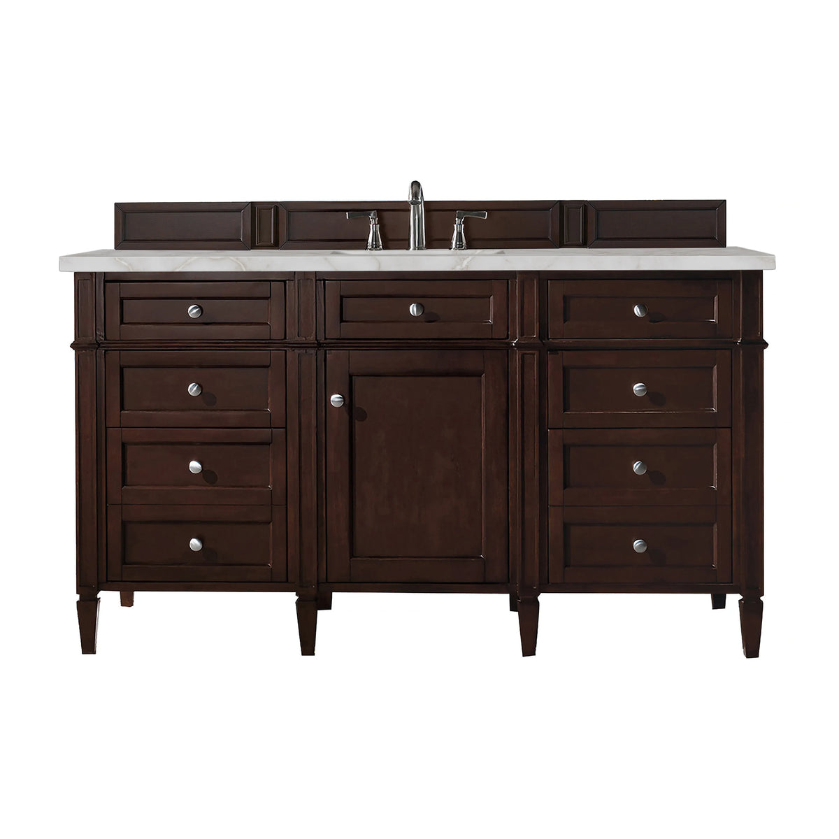 Brittany 60" Single Vanity, Burnished Mahogany w/ 3 CM Victorian Silver Silestone Top w/FreePower Wireless Charger