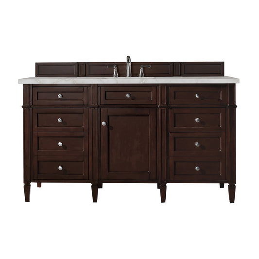 Brittany 60" Single Vanity, Burnished Mahogany w/ 3 CM Victorian Silver Silestone Top w/FreePower Wireless Charger