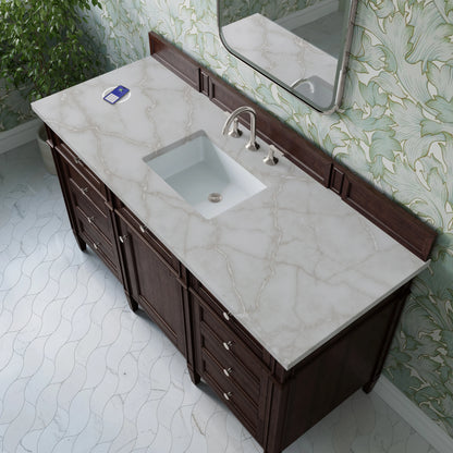 Brittany 60" Single Vanity, Burnished Mahogany w/ 3 CM Victorian Silver Silestone Top w/FreePower Wireless Cha, view 10