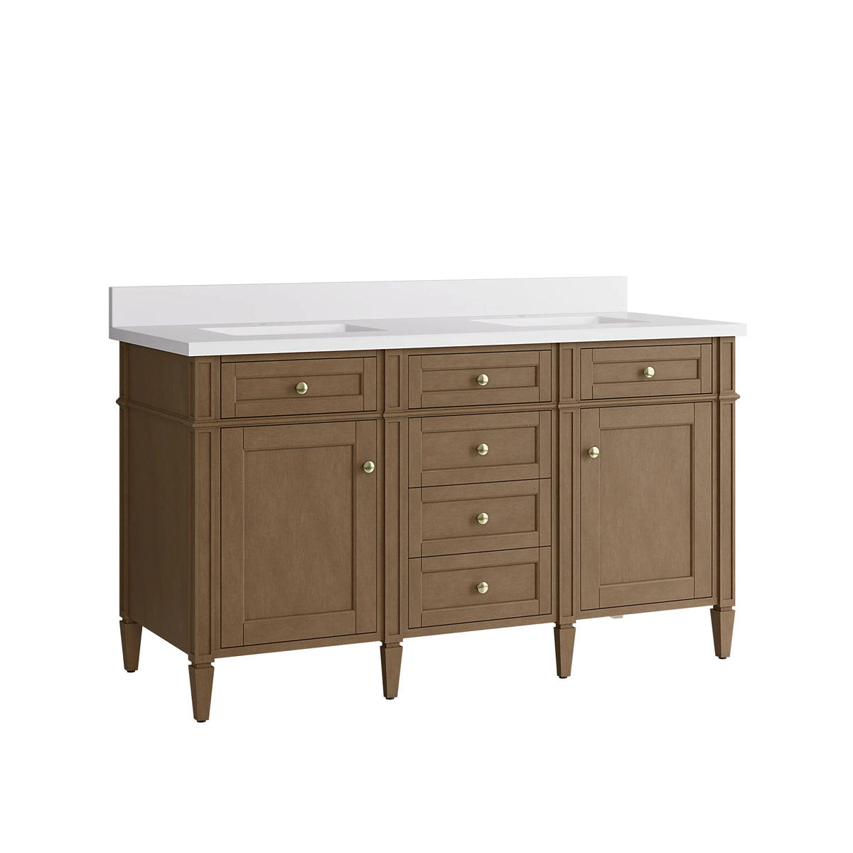 Brittany 60" Double Vanity, Pecan w/ Single Hole 3 CM White Zeus Silestone Top and Matching Backsplash, view 9