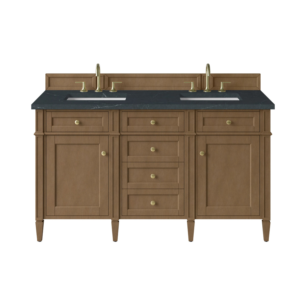 Brittany 60" Double Vanity, Pecan w/ 3 CM Charcoal Soapstone Silestone Top