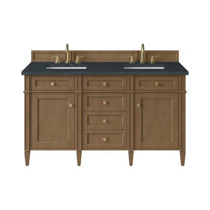 Brittany 60" Double Vanity, Pecan w/ 3 CM Charcoal Soapstone Silestone Top