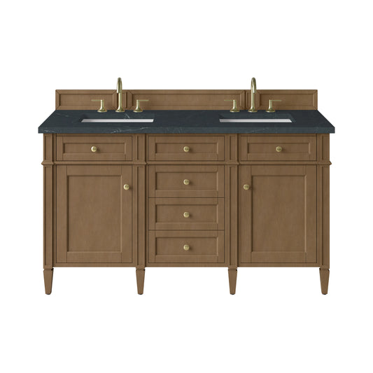 Brittany 60" Double Vanity, Pecan w/ 3 CM Charcoal Soapstone Silestone Top