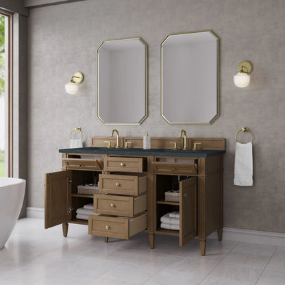 Brittany 60" Double Vanity, Pecan w/ 3 CM Charcoal Soapstone Silestone Top, view 5