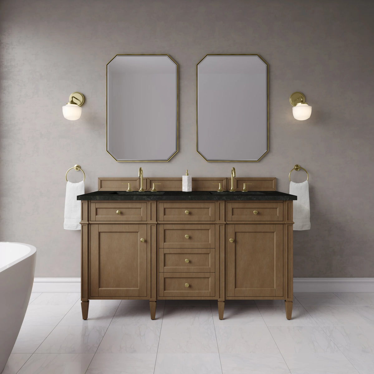 Brittany 60" Double Vanity, Pecan w/ 3 CM Phantome Eclos Top, view 3