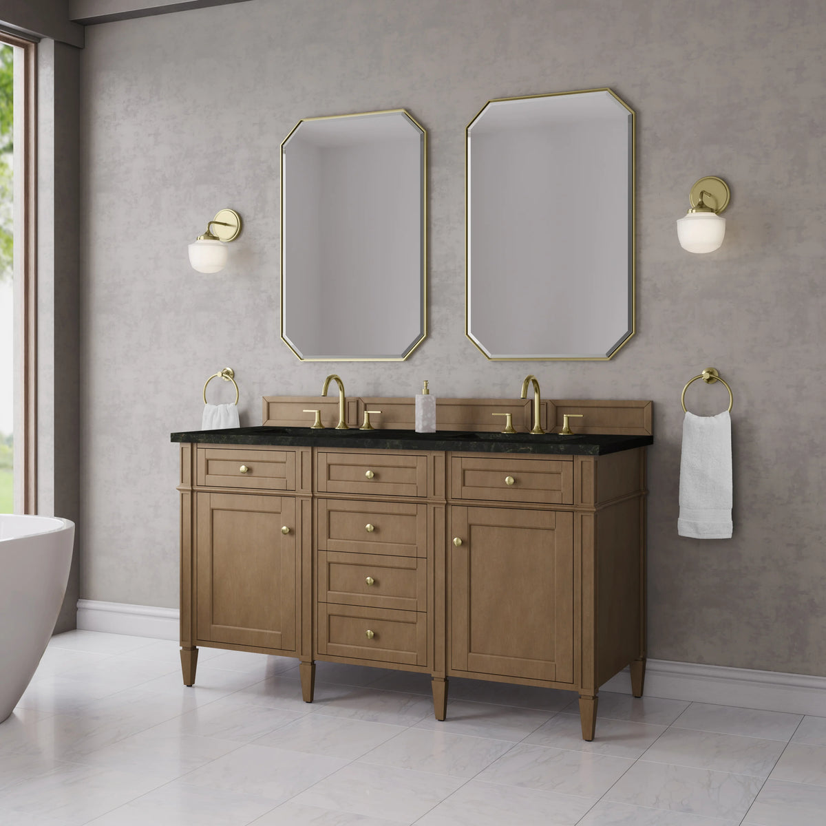 Brittany 60" Double Vanity, Pecan w/ 3 CM Phantome Eclos Top, view 4