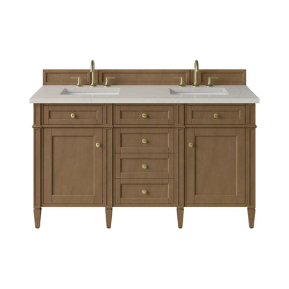Brittany 60" Double Vanity, Pecan w/ 3 CM Siberian Silestone Top