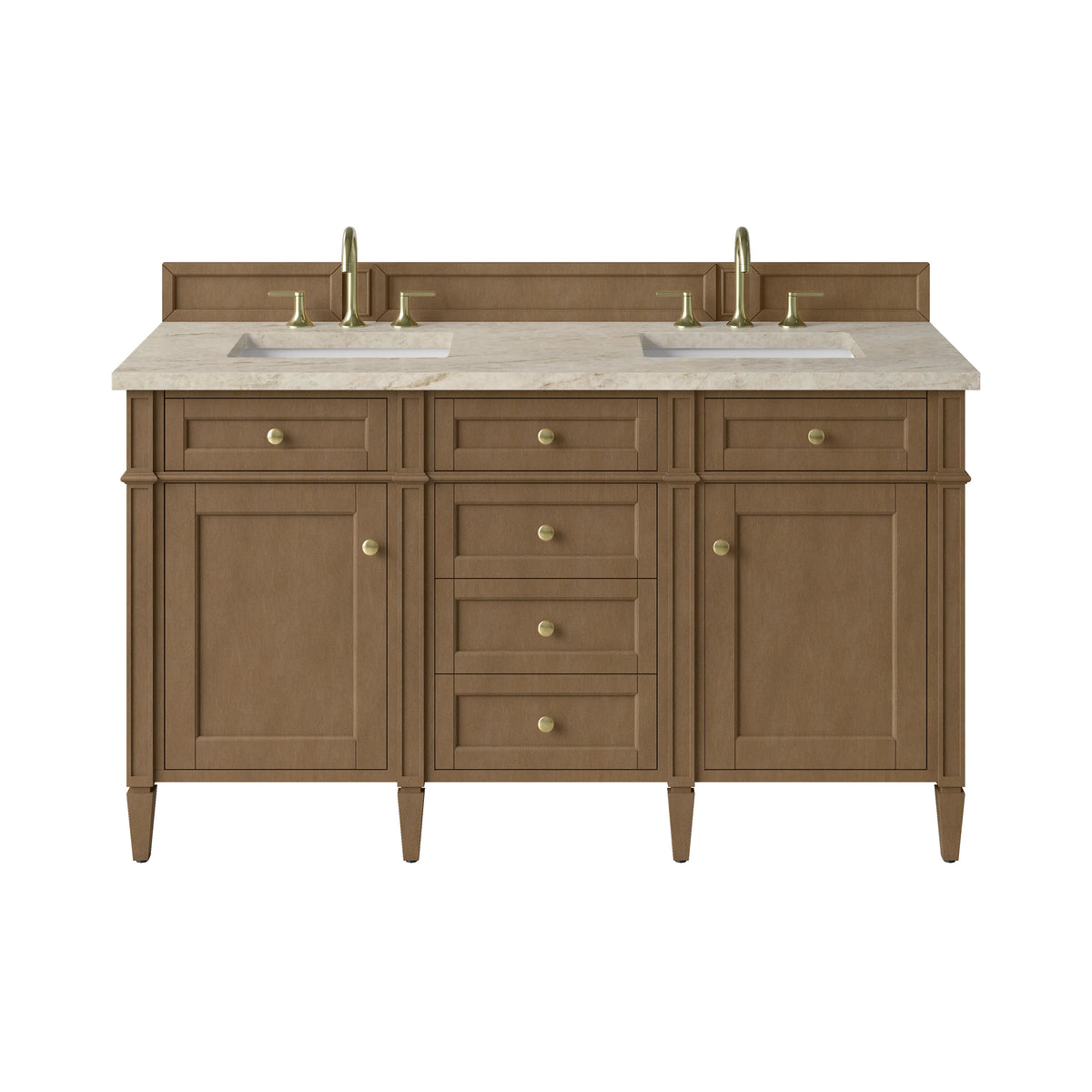 Brittany 60" Double Vanity, Pecan w/ 3 CM Tajnar Eclos Top