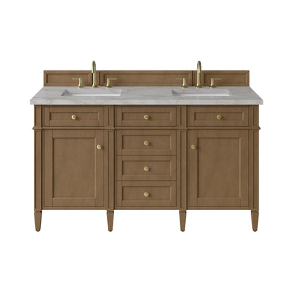 Brittany 60" Double Vanity, Pecan w/ 3 CM Victorian Silver Silestone Top