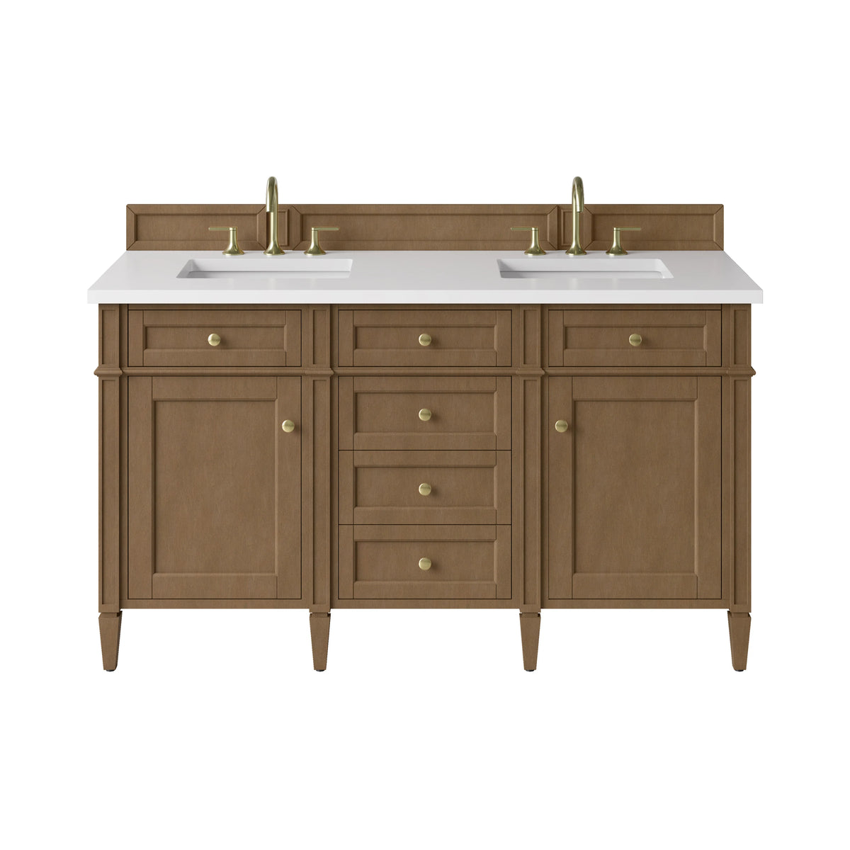 Brittany 60" Double Vanity, Pecan w/ 3 CM White Zeus Silestone Top