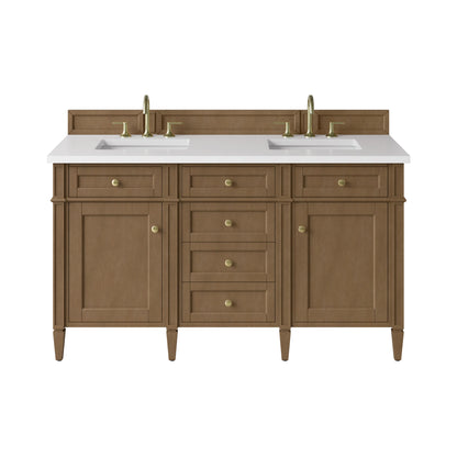 Brittany 60" Double Vanity, Pecan w/ 3 CM White Zeus Silestone Top