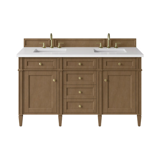Brittany 60" Double Vanity, Pecan w/ 3 CM White Zeus Silestone Top