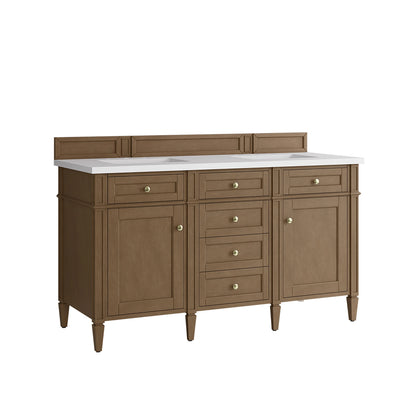 Brittany 60" Double Vanity, Pecan w/ 3 CM White Zeus Silestone Top, view 11