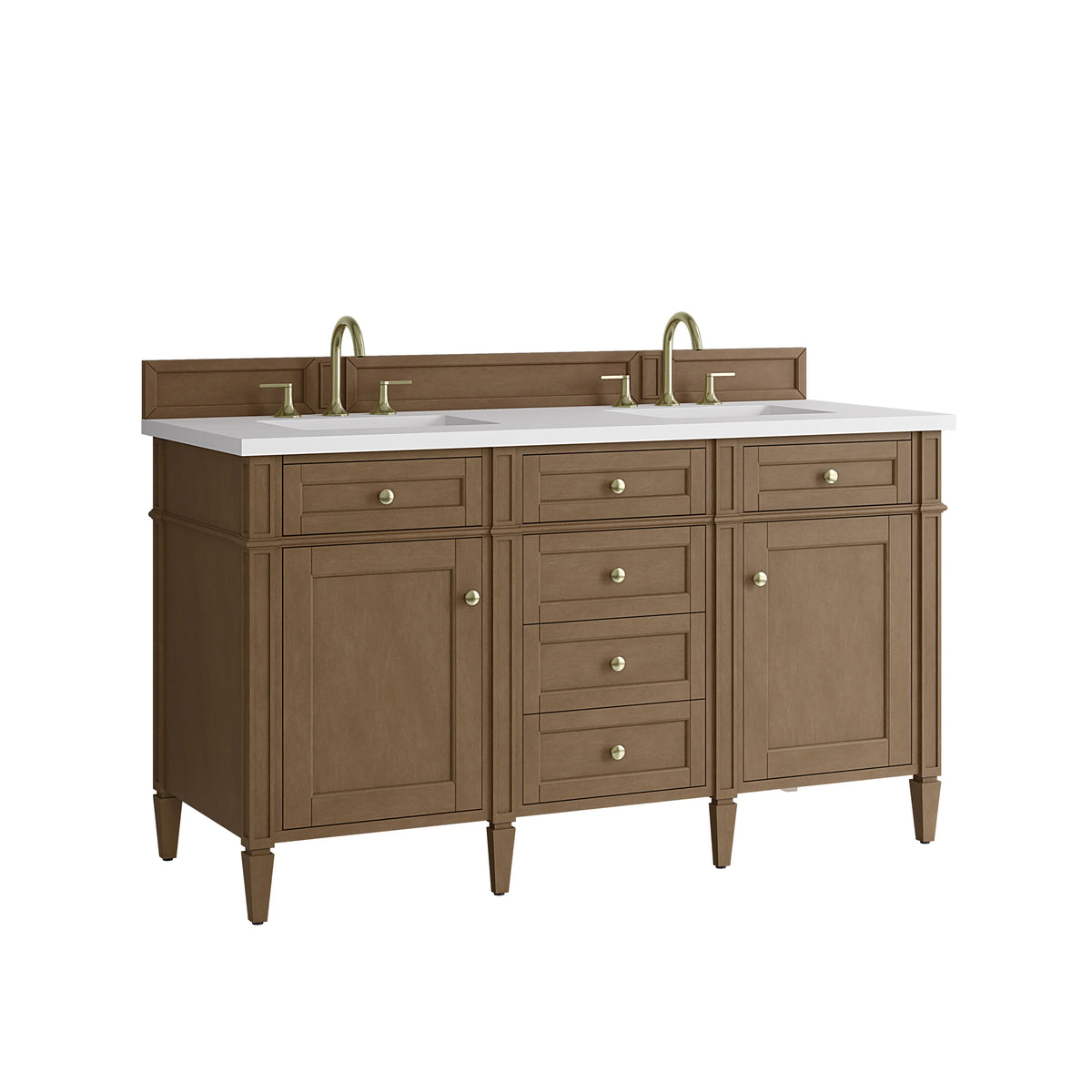 Brittany 60" Double Vanity, Pecan w/ 3 CM White Zeus Silestone Top, view 12